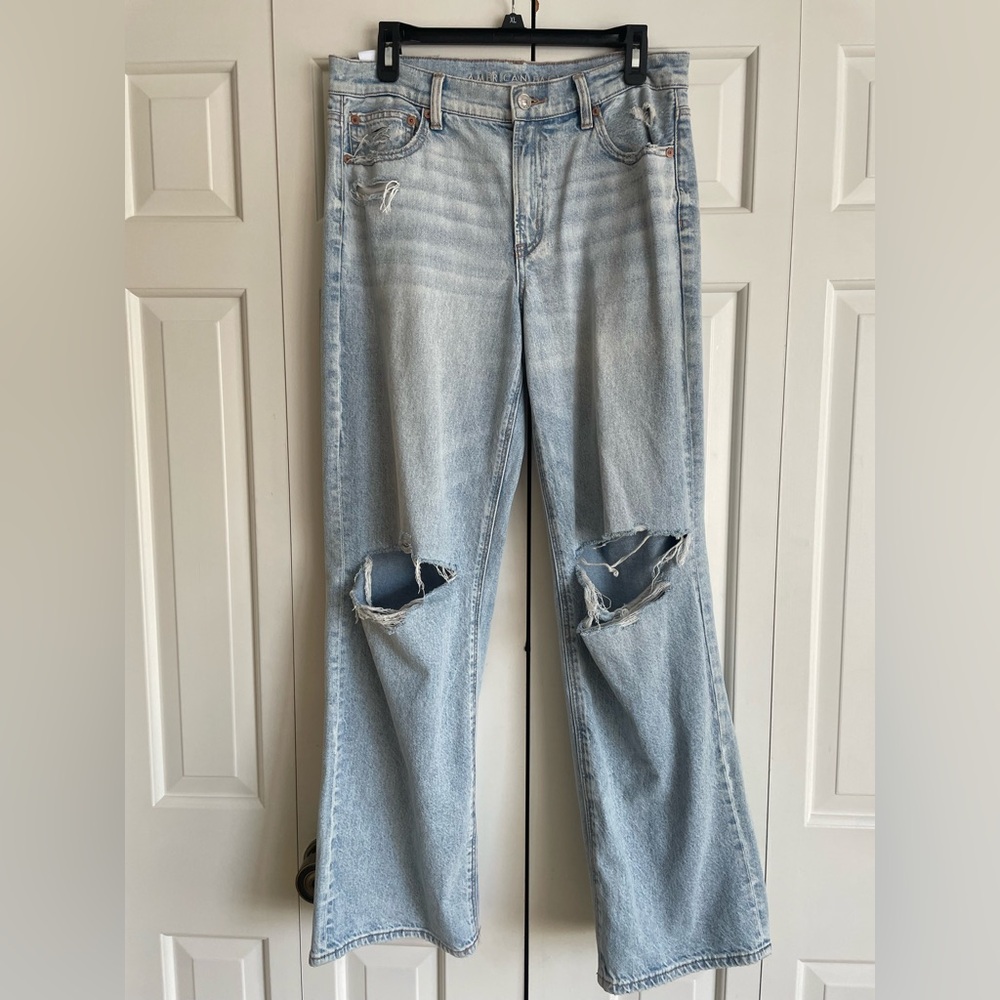 American Eagle Outfitters Distressed Light Blue Strigid Jeans in Long.